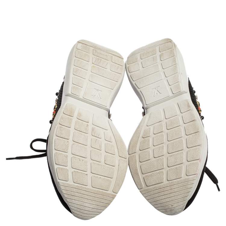 Pre Owned Louis Vuitton Black Patent Leather And Mesh Crystal Embellished Low Top Sneakers Size 39