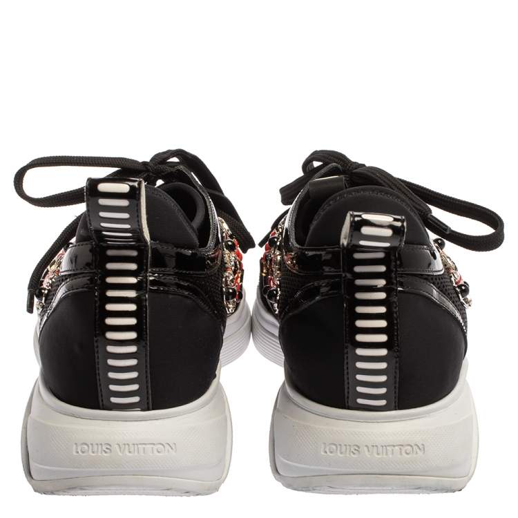 Pre Owned Louis Vuitton Black Patent Leather And Mesh Crystal Embellished Low Top Sneakers Size 39