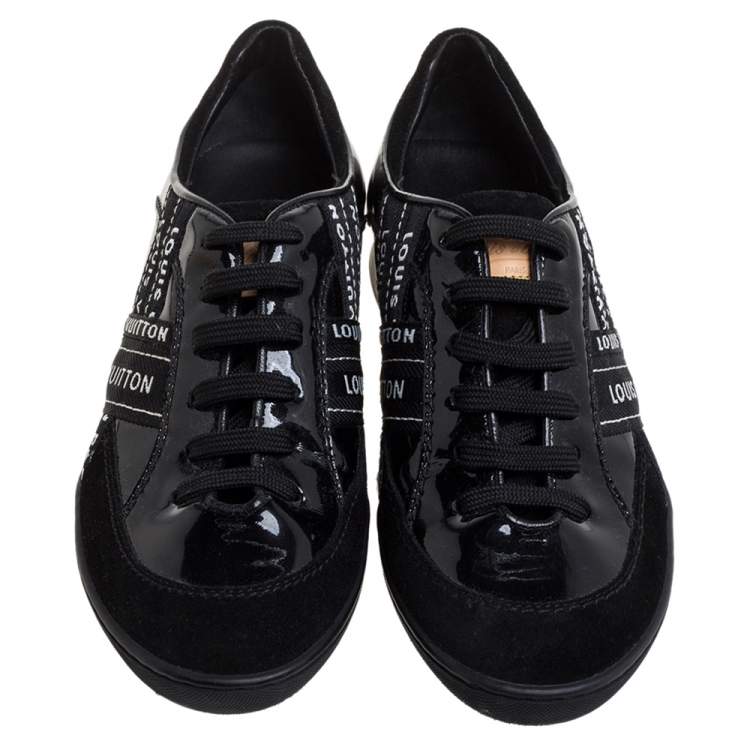 Pre Owned Louis Vuitton Black Patent And Suede Leather Low Top Sneakers Size 35