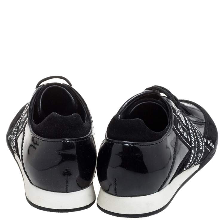 Pre Owned Louis Vuitton Black Patent And Suede Leather Low Top Sneakers Size 35