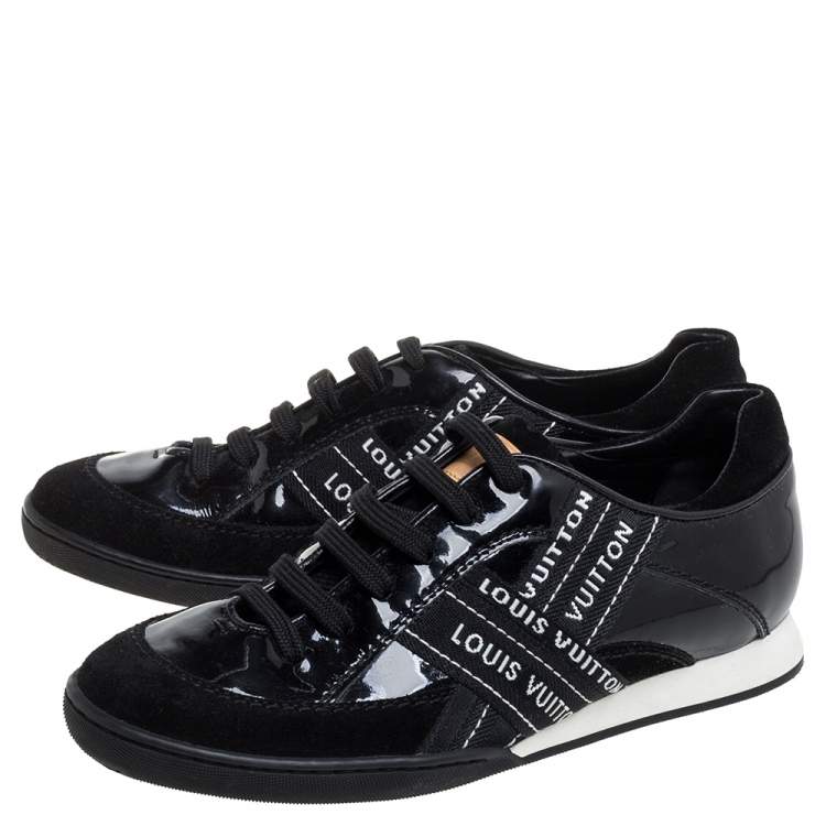 Pre Owned Louis Vuitton Black Patent And Suede Leather Low Top Sneakers Size 35
