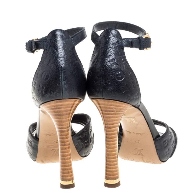 Pre Owned Louis Vuitton Blue Infini Monogram Empreinte Leather Ankle Strap Sandals Size 37