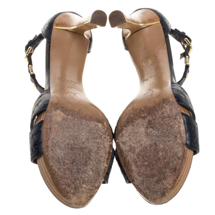 Pre Owned Louis Vuitton Blue Infini Monogram Empreinte Leather Ankle Strap Sandals Size 37
