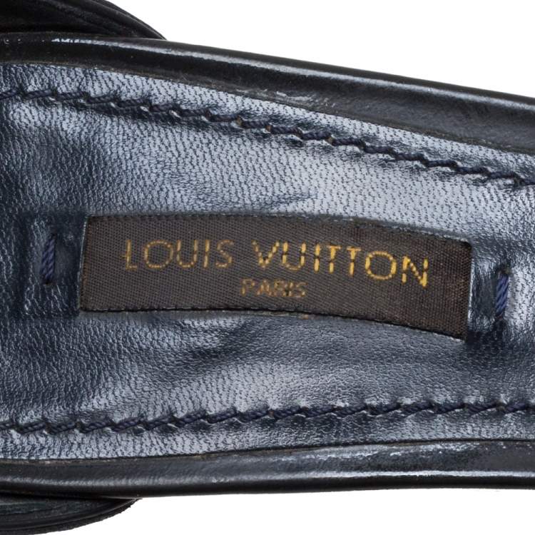 Pre Owned Louis Vuitton Blue Infini Monogram Empreinte Leather Ankle Strap Sandals Size 37