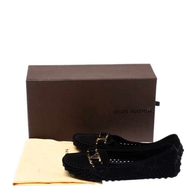 مملوكة مسبقًا Louis Vuitton Black Perforated Suede Oxford Loafers Size 36.5