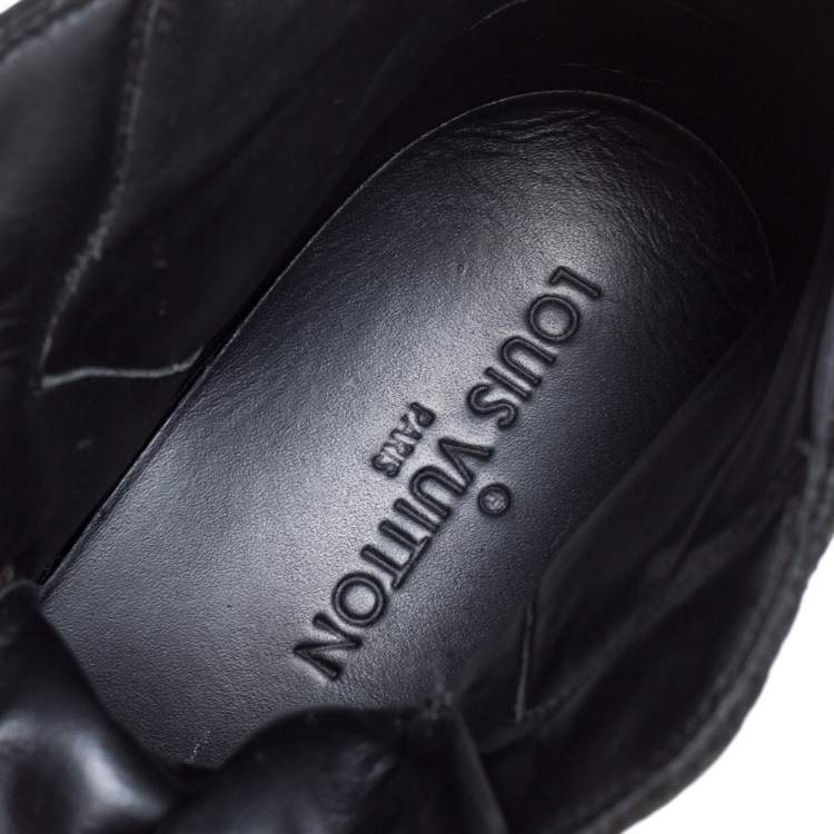 Pre Owned Louis Vuitton Black Monogram Suede and Leather Cliff Top Lace Up Sneakers Size 39.5
