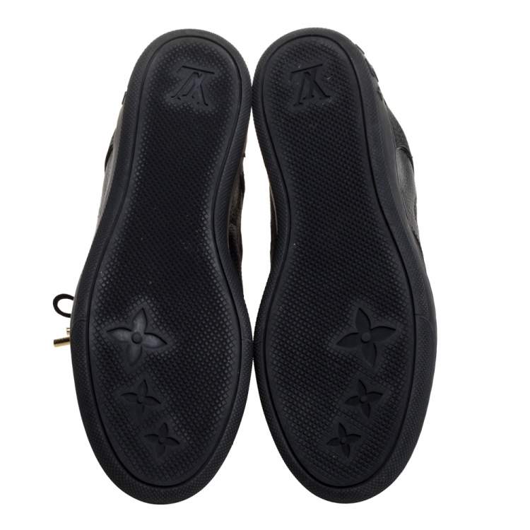 Pre Owned Louis Vuitton Black Monogram Suede and Leather Cliff Top Lace Up Sneakers Size 39.5