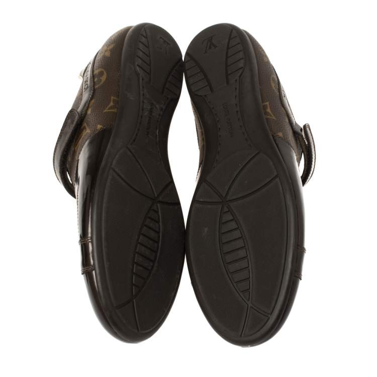 Pre Owned Louis Vuitton Brown Patent Leather And Monogram Canvas Lace Up Sneakers Size 39
