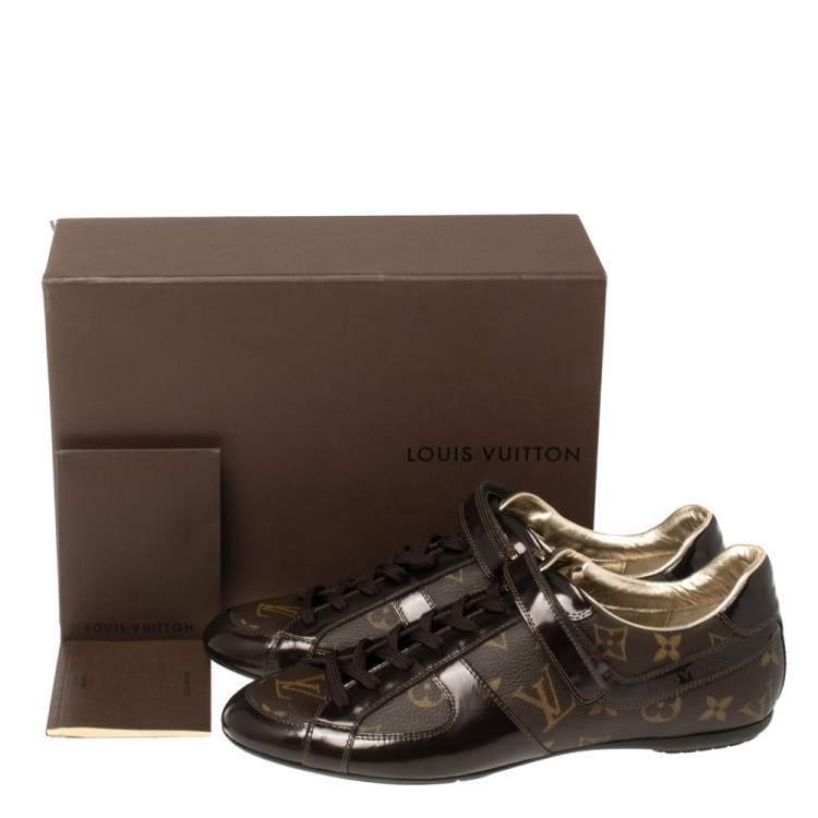 Pre Owned Louis Vuitton Brown Patent Leather And Monogram Canvas Lace Up Sneakers Size 39