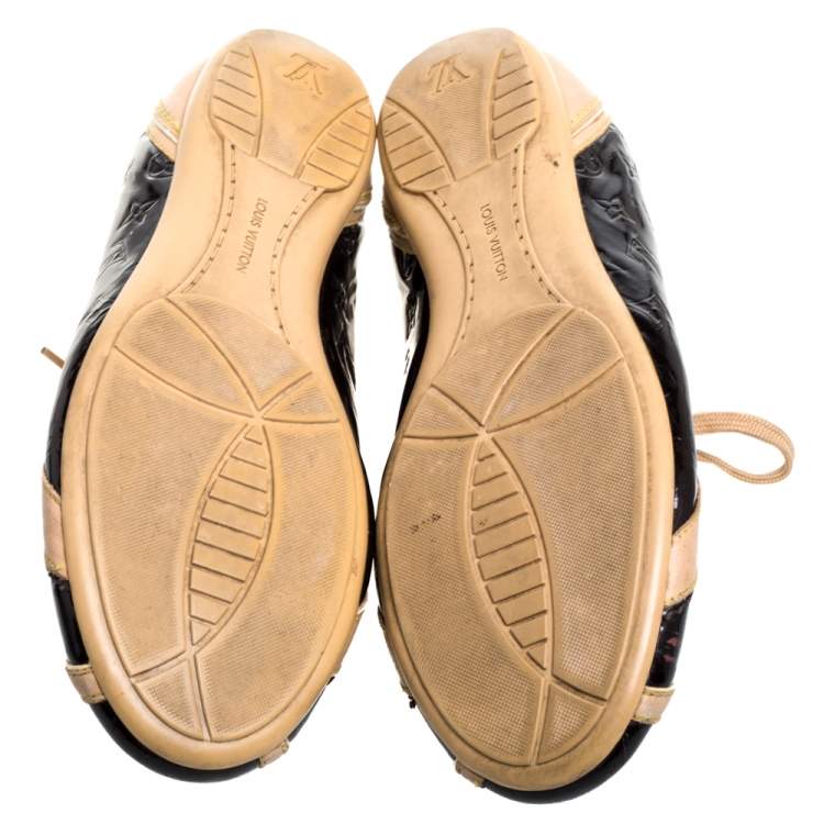 Pre Owned Louis Vuitton Amarante/Beige Monogram Vernis and Leather Low Top Sneakers Size 38.5