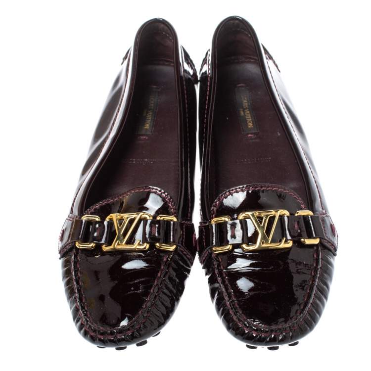 Pre Owned Louis Vuitton Amarante Patent Leather Oxford Loafers Size 38