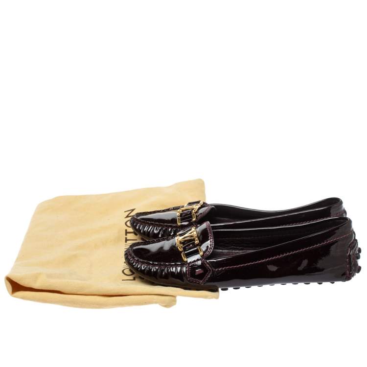 Pre Owned Louis Vuitton Amarante Patent Leather Oxford Loafers Size 38