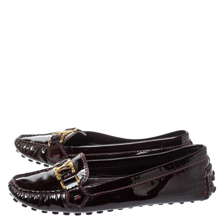 Pre Owned Louis Vuitton Amarante Patent Leather Oxford Loafers Size 38