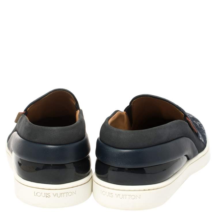 Pre Owned Louis Vuitton Blue Monogram Denim Tempo Slip On Sneakers Size 38.5