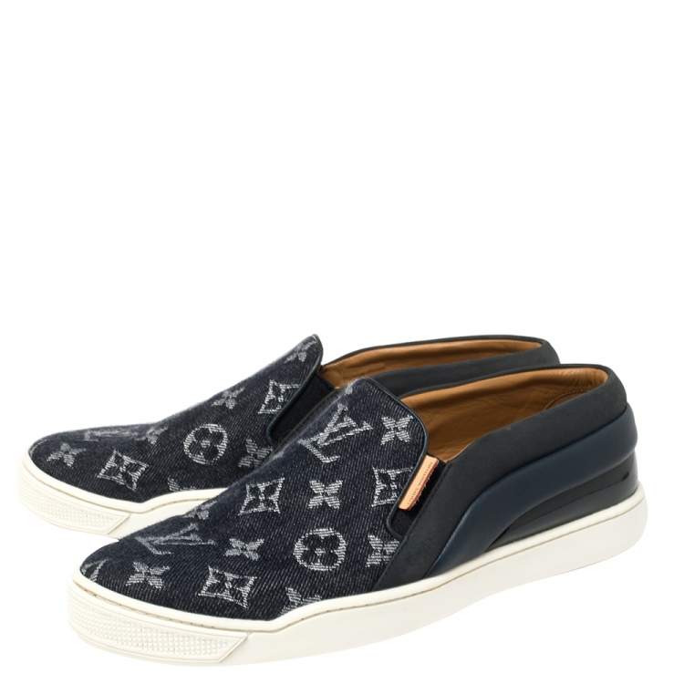 Pre Owned Louis Vuitton Blue Monogram Denim Tempo Slip On Sneakers Size 38.5