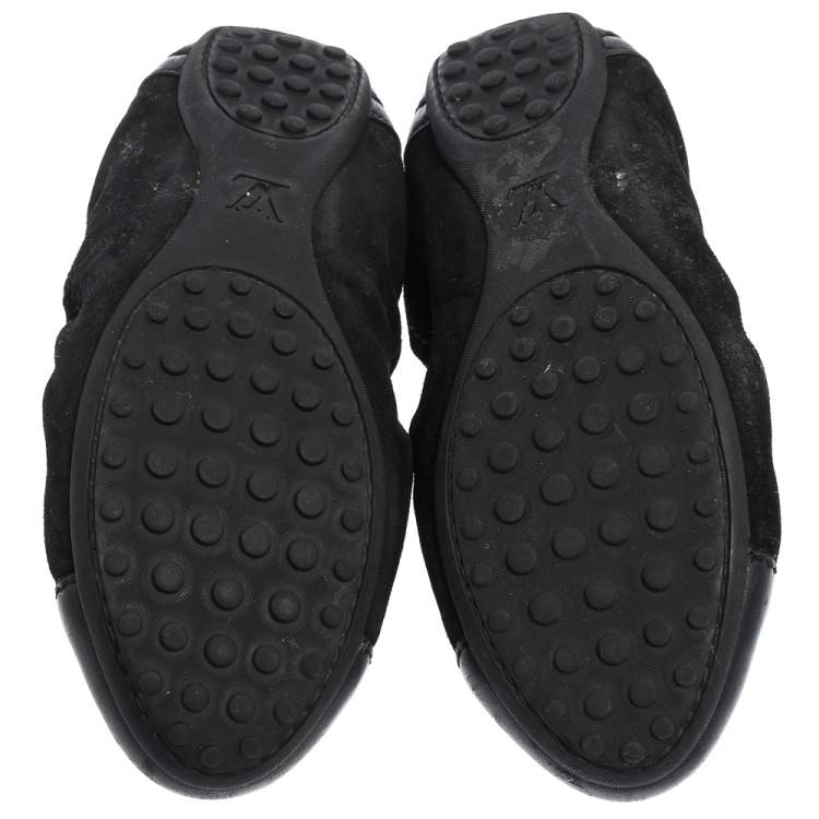 Pre Owned Louis Vuitton Black  Suede And Leather Dice Scrunch Ballet Flats Size 38