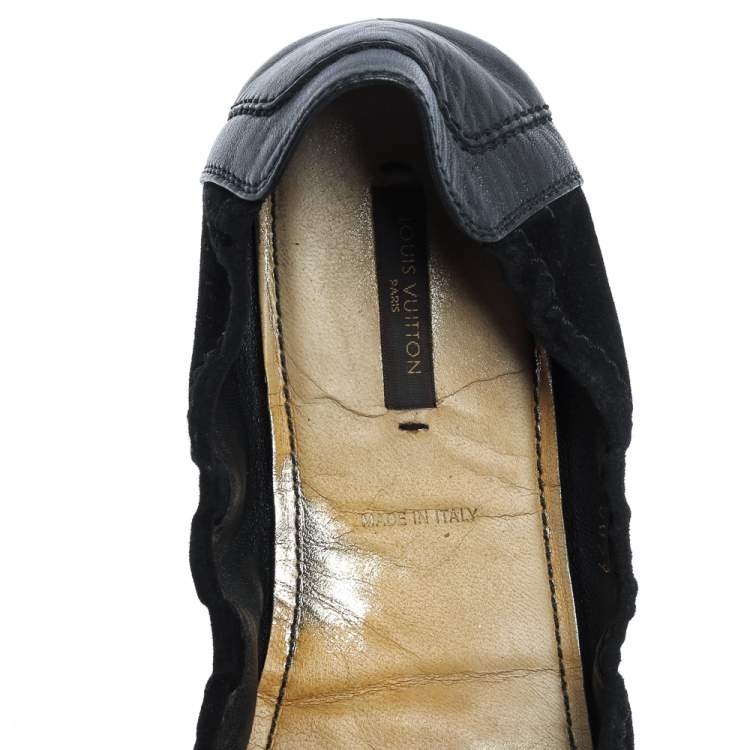 Pre Owned Louis Vuitton Black  Suede And Leather Dice Scrunch Ballet Flats Size 38