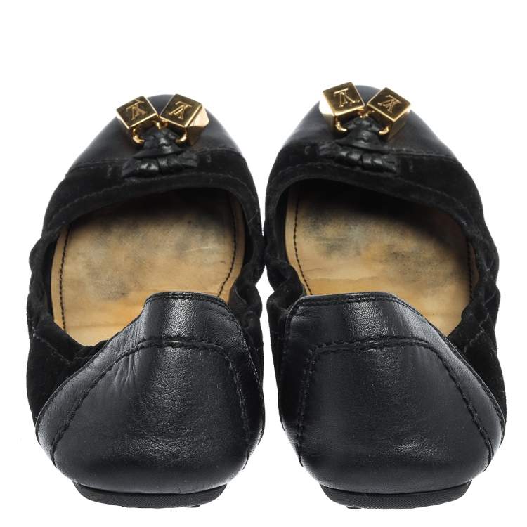 Pre Owned Louis Vuitton Black  Suede And Leather Dice Scrunch Ballet Flats Size 38