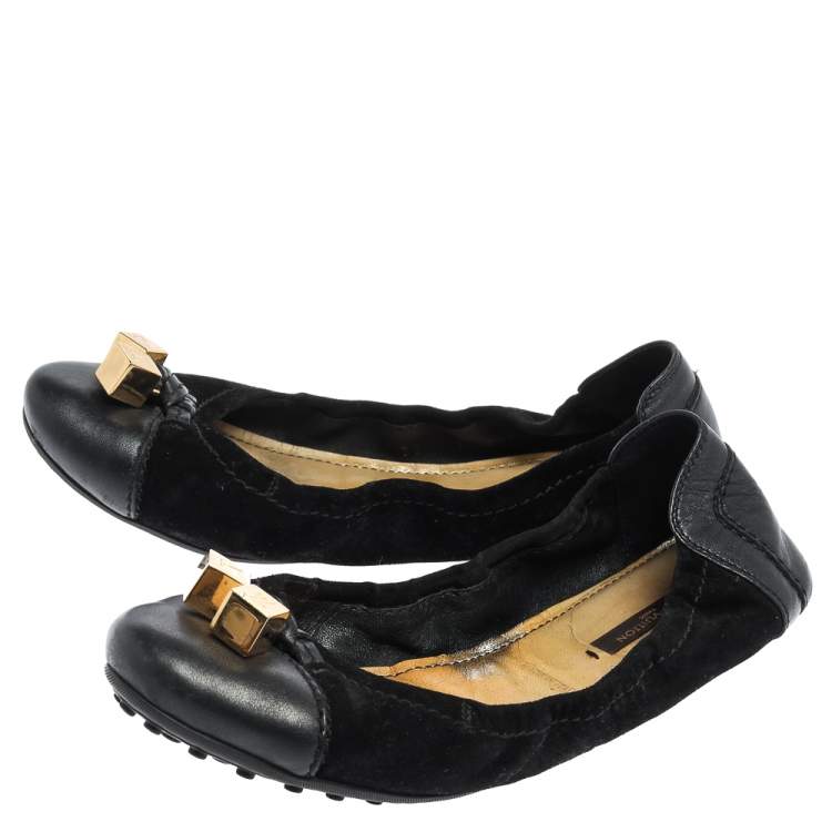Pre Owned Louis Vuitton Black  Suede And Leather Dice Scrunch Ballet Flats Size 38