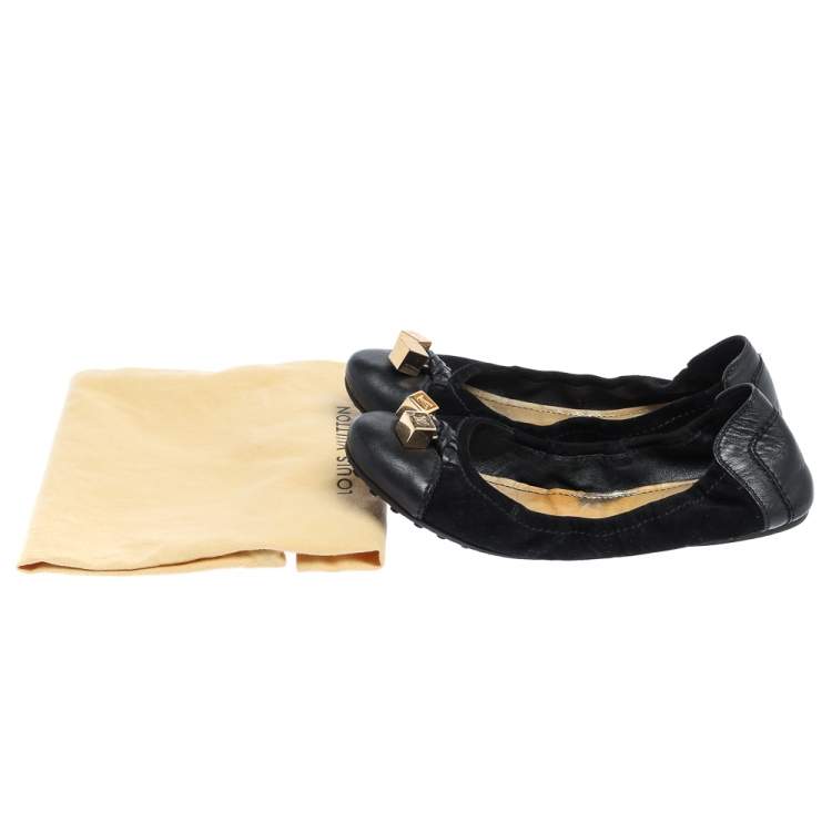 Pre Owned Louis Vuitton Black  Suede And Leather Dice Scrunch Ballet Flats Size 38