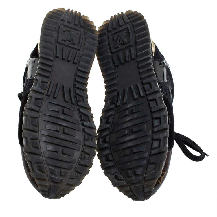 Pre Owned Louis Vuitton Black/Brown Monogram Canvas And Mesh Run Away Lace Up Sneakers Size 35.5