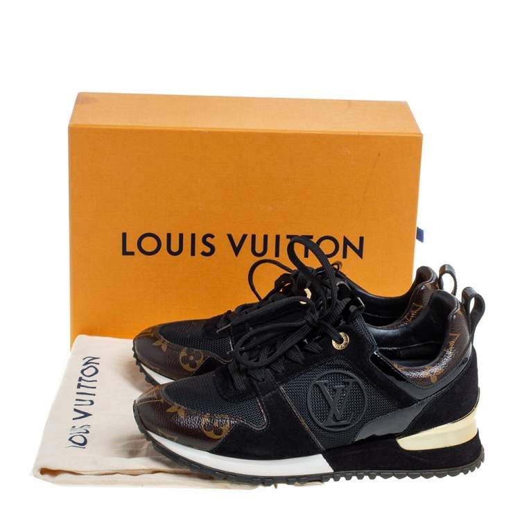 Pre Owned Louis Vuitton Black/Brown Monogram Canvas And Mesh Run Away Lace Up Sneakers Size 35.5