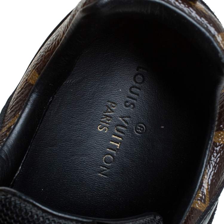 Pre Owned Louis Vuitton Black/Brown Monogram Canvas And Mesh Run Away Lace Up Sneakers Size 35.5