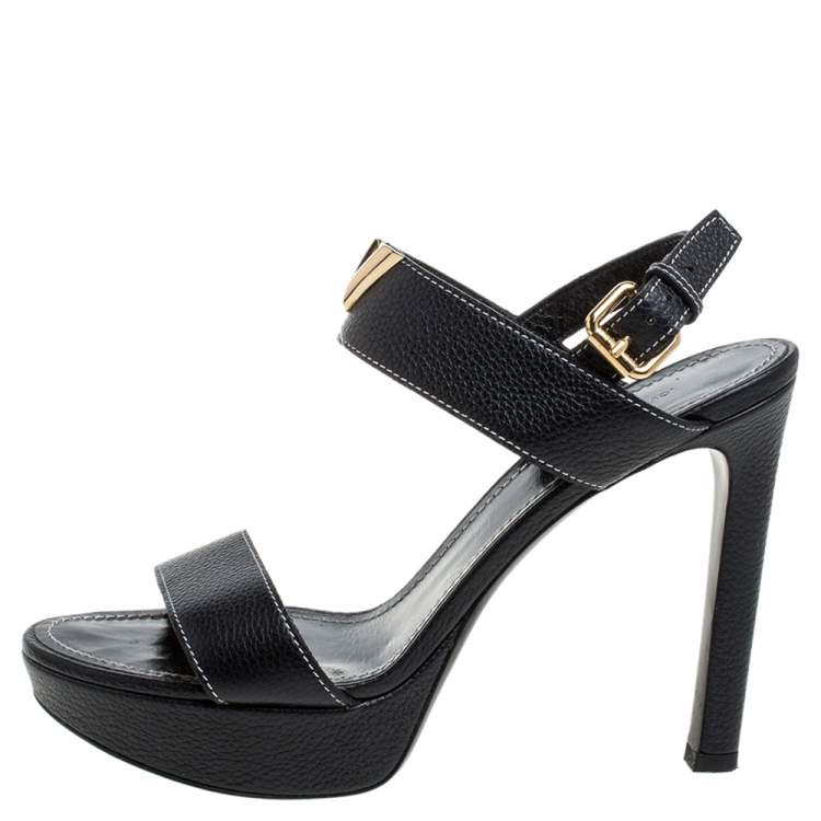Louis Vuitton Black Leather Platform Ankle Strap Sandals Size 38.5 Louis  Vuitton