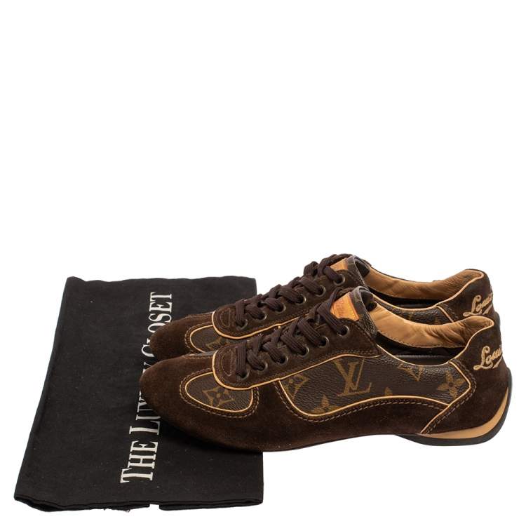 Pre Owned Louis Vuitton Brown Suede And Monogram Canvas Energie Low Top  Sneakers Size 35