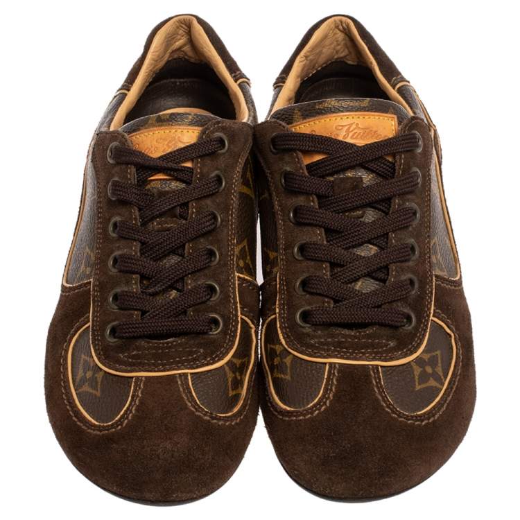 Pre Owned Louis Vuitton Brown Suede And Monogram Canvas Energie Low Top  Sneakers Size 35
