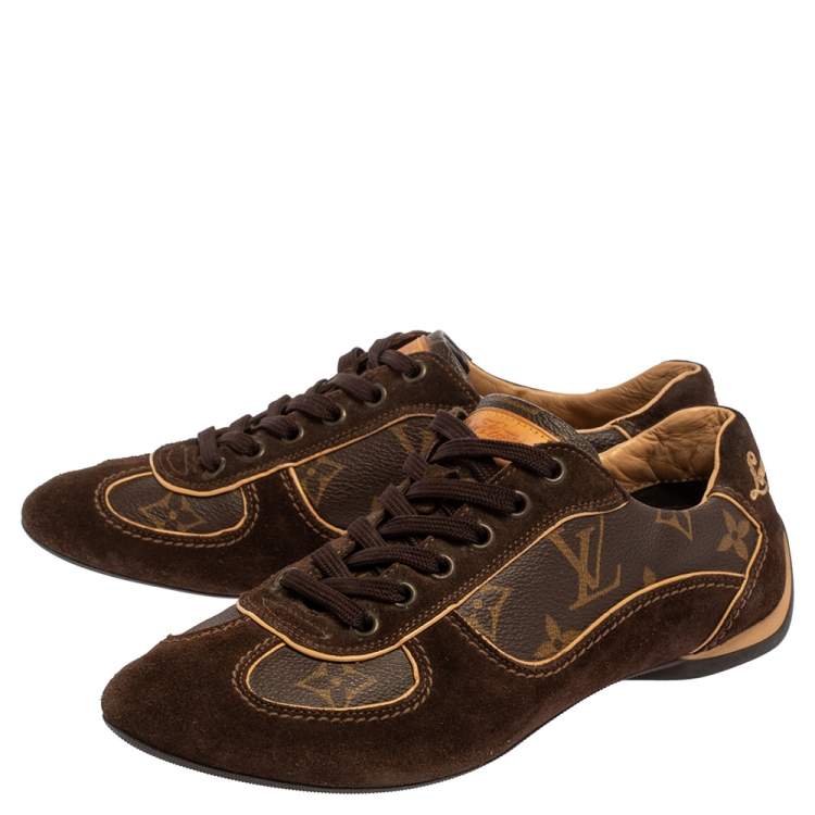 Pre Owned Louis Vuitton Brown Suede And Monogram Canvas Energie Low Top  Sneakers Size 35