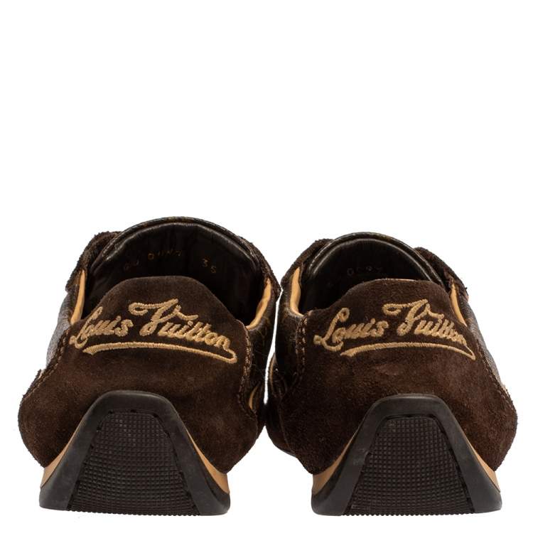 Pre Owned Louis Vuitton Brown Suede And Monogram Canvas Energie Low Top  Sneakers Size 35