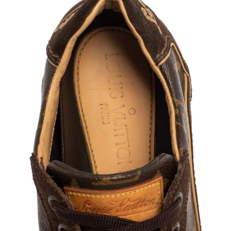 Pre Owned Louis Vuitton Brown Suede And Monogram Canvas Energie Low Top  Sneakers Size 35