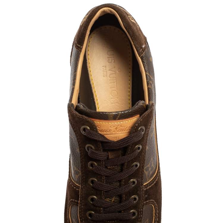 Pre Owned Louis Vuitton Brown Monogram Canvas And Suede Leather Energie Low Top Sneakers Size 38