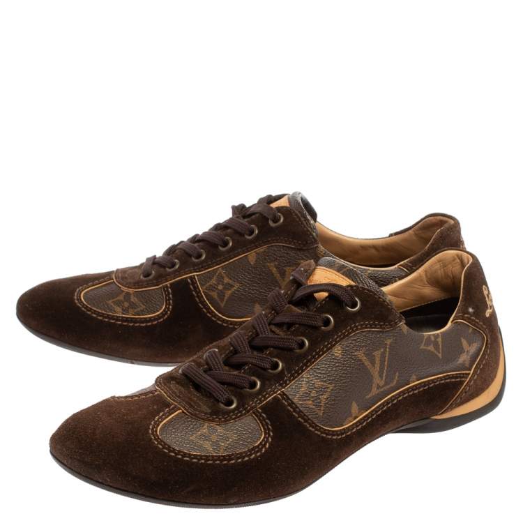 Pre Owned Louis Vuitton Brown Monogram Canvas And Suede Leather Energie Low Top Sneakers Size 38