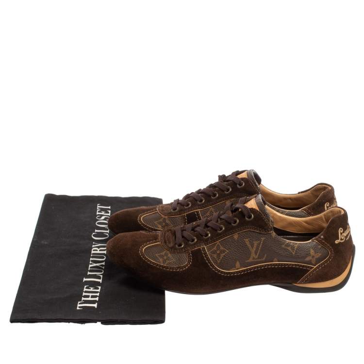 Pre Owned Louis Vuitton Brown Monogram Canvas And Suede Leather Energie Low Top Sneakers Size 38