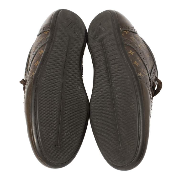 Pre Owned Louis Vuitton Monogram Canvas and Brogue Leather Lyrics Low Top Sneakers Size 35.5