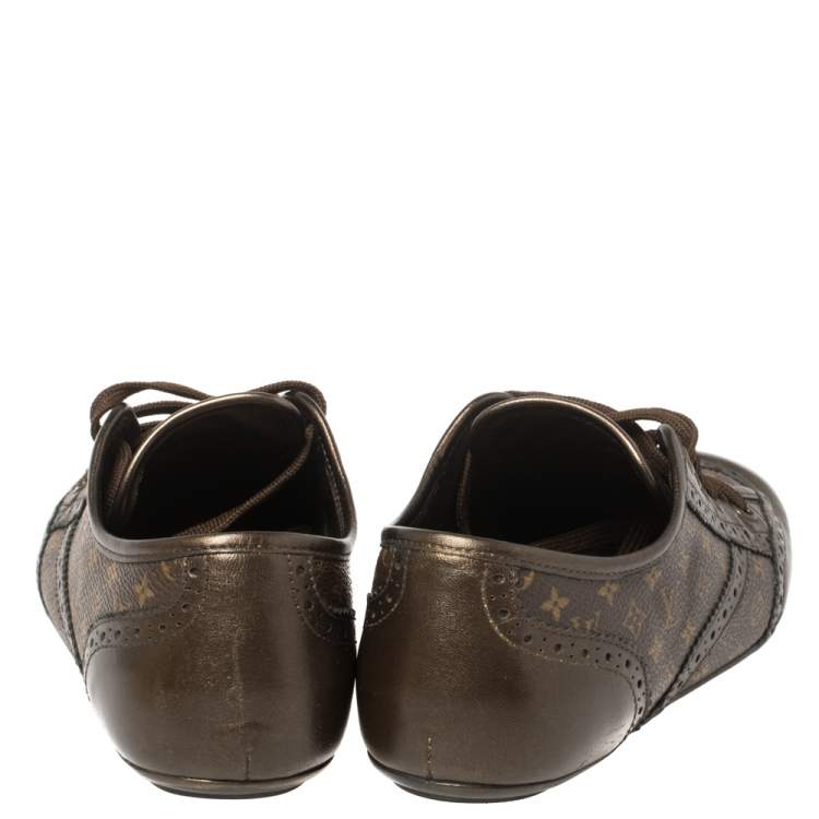 Pre Owned Louis Vuitton Monogram Canvas and Brogue Leather Lyrics Low Top Sneakers Size 35.5