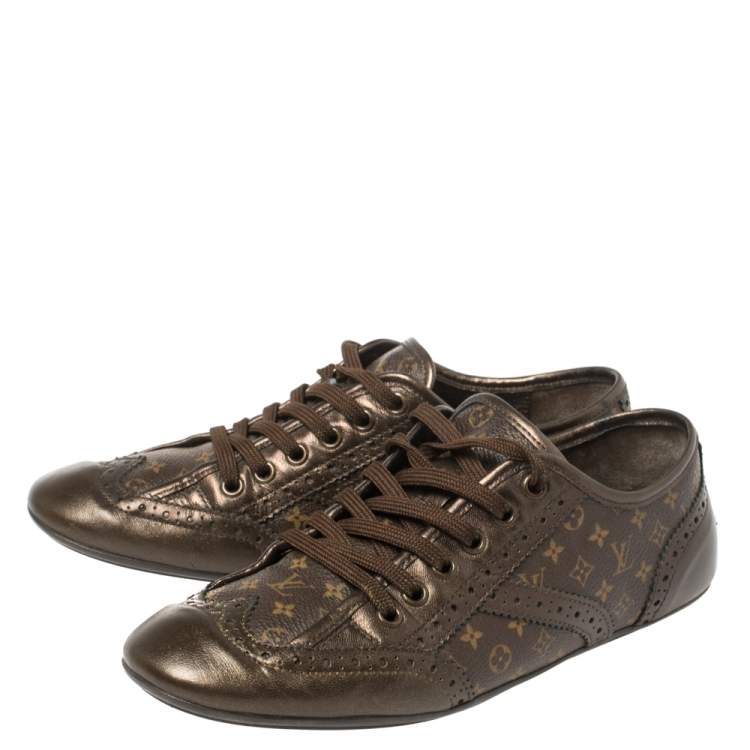 Pre Owned Louis Vuitton Monogram Canvas and Brogue Leather Lyrics Low Top Sneakers Size 35.5