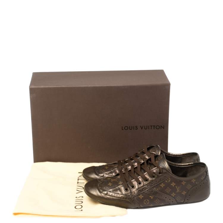 Pre Owned Louis Vuitton Monogram Canvas and Brogue Leather Lyrics Low Top Sneakers Size 35.5