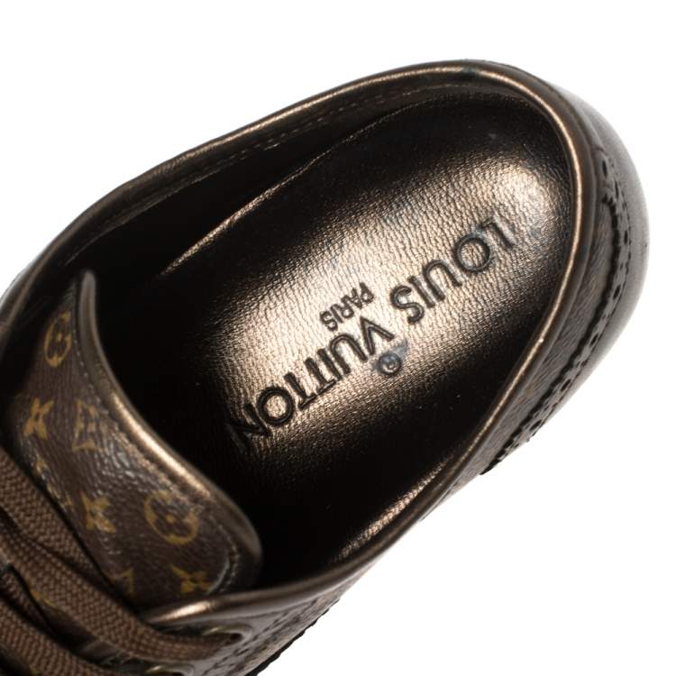 Pre Owned Louis Vuitton Monogram Canvas and Brogue Leather Lyrics Low Top Sneakers Size 35.5