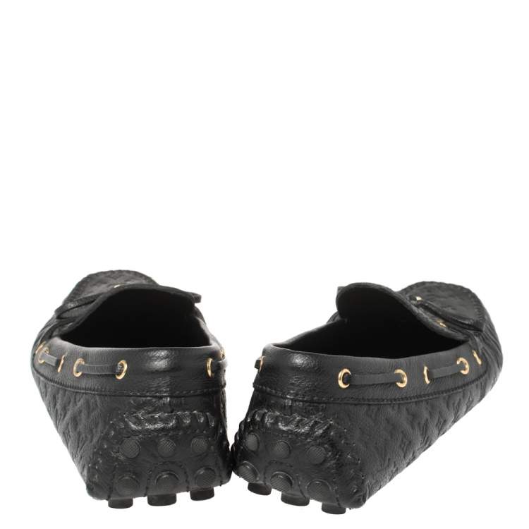 Pre Owned Louis Vuitton Black Monogram Empreinte Leather Gloria Flat Loafers Size 40