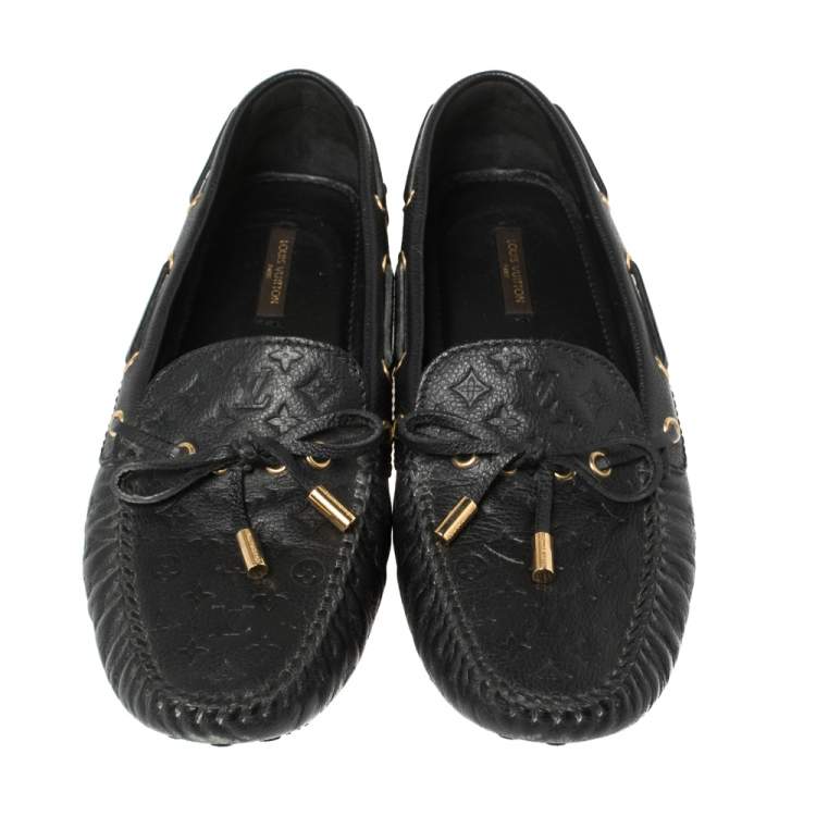 Pre Owned Louis Vuitton Black Monogram Empreinte Leather Gloria Flat Loafers Size 40
