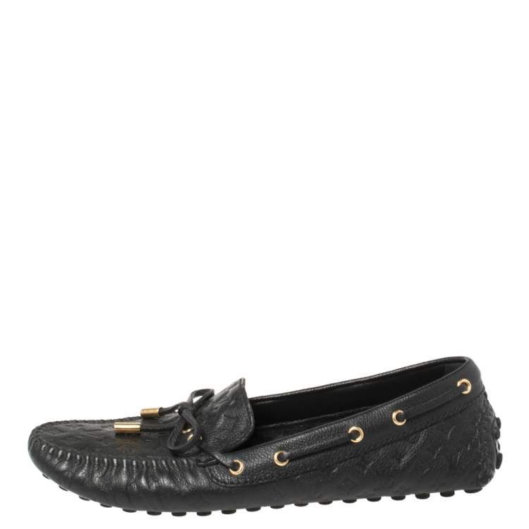 Pre Owned Louis Vuitton Black Monogram Empreinte Leather Gloria Flat Loafers Size 40