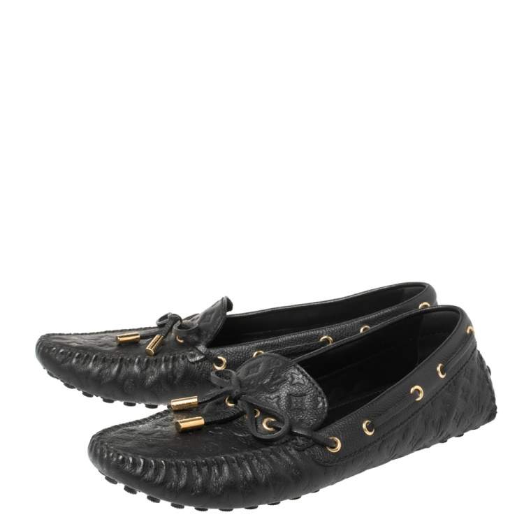 Pre Owned Louis Vuitton Black Monogram Empreinte Leather Gloria Flat Loafers Size 40