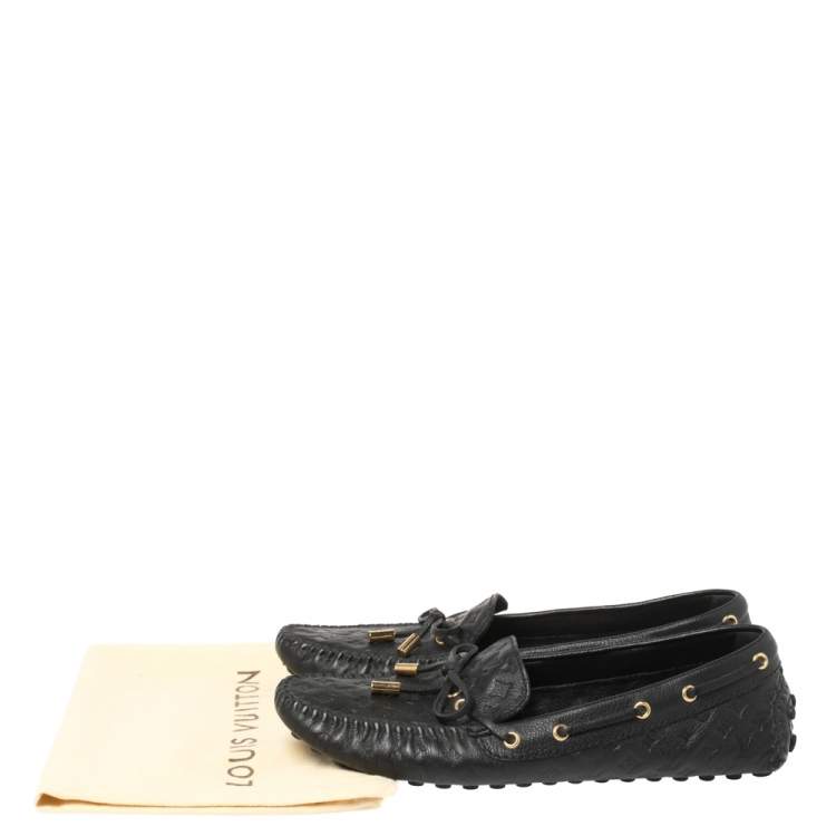 Pre Owned Louis Vuitton Black Monogram Empreinte Leather Gloria Flat Loafers Size 40