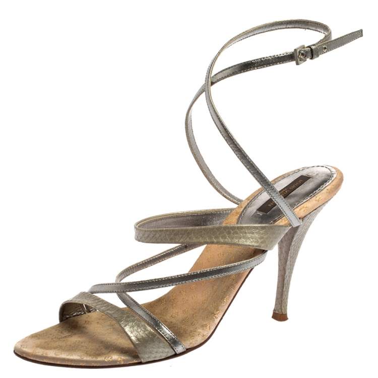 Louis Vuitton Grey Python Embossed And Leather Strappy Sandals Size 40  Louis Vuitton | The Luxury Closet
