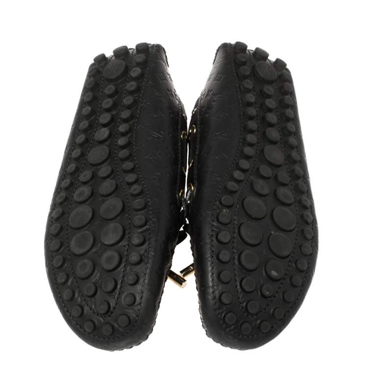 Pre Owned Louis Vuitton Black Monogram Leather Gloria Flat Loafers Size 37
