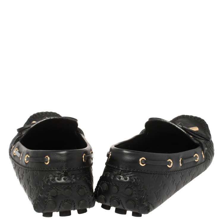 Pre Owned Louis Vuitton Black Monogram Leather Gloria Flat Loafers Size 37
