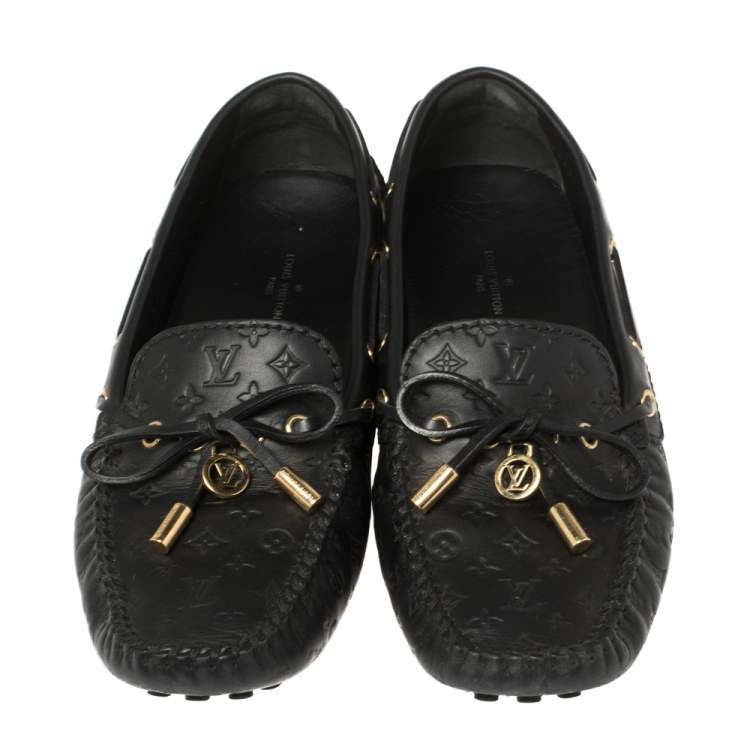 Pre Owned Louis Vuitton Black Monogram Leather Gloria Flat Loafers Size 37